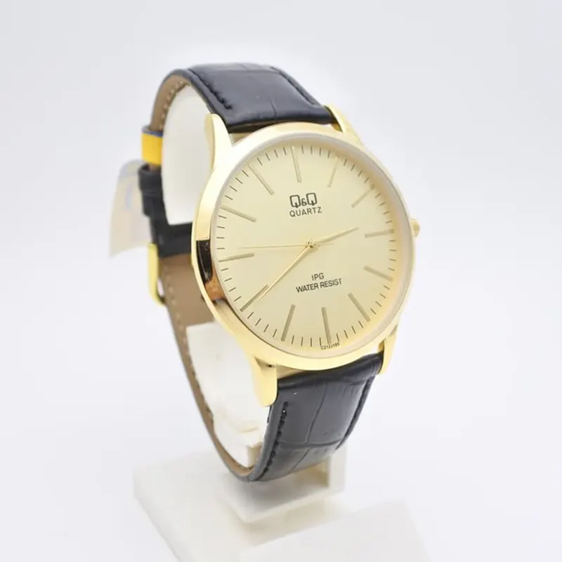 Q&Q Japan Quartz Black Dial Gold Bezel Men's Watch- C214J100Y